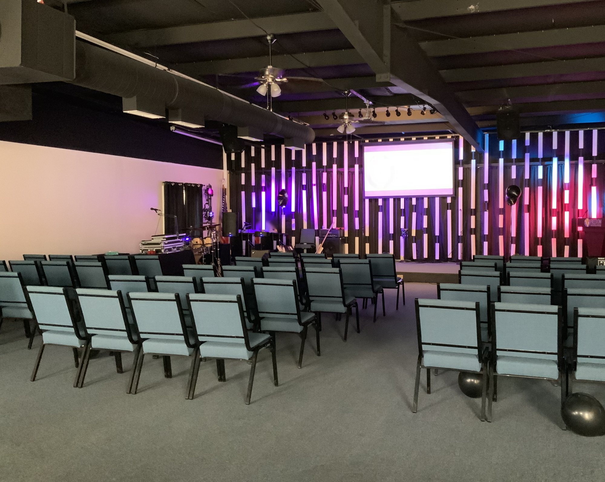 The Freedom Christian Center sanctuary ready for Sunday worship